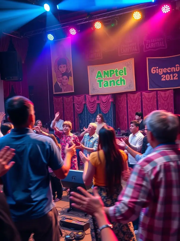 A dynamic image capturing a live performance during one of WANAGAIN PRODUCTION's cultural events, showcasing diverse artists and a lively audience.