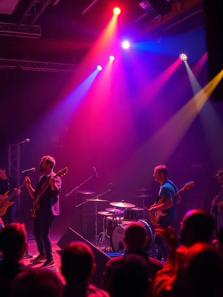 An energetic image of a live music performance with diverse artists engaging with an enthusiastic audience, capturing the vibrancy of cultural projects.