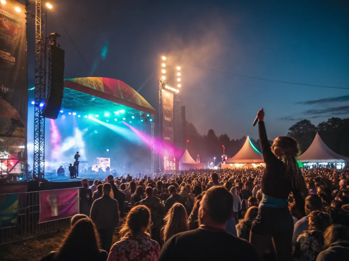A dynamic image of a live performance at a WANAGAIN PRODUCTION event, featuring musicians and artists on stage with an engaged audience.