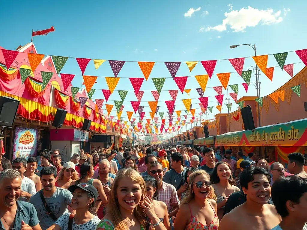 A vibrant image of a community event featuring local artists and performers, with families and individuals enjoying the cultural festivities.